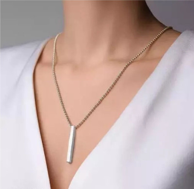Astrootalk Combo of Black & Silver 3D Vertical Cuboid Bar Pendant Necklace 2 Pcss Titanium Stainless Steel Pendant Set