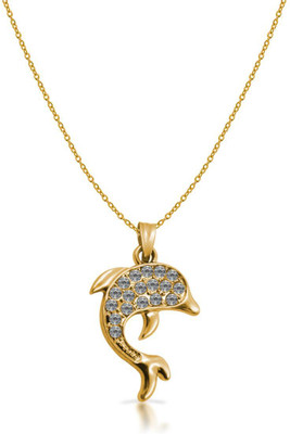 Pundriksh Gold Stainless Steel Anti-Tarnish Cute Dolphin Cubic Zirconia Locket With Chain Gold-plated Cubic Zirconia Stainless Steel Pendant