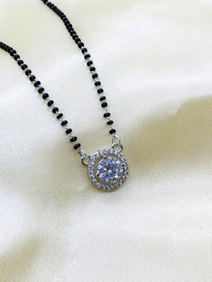 Lakhdatar and Sons Jewellers Diamond-Style Mangalsutra Pendant Necklace Sterling Silver Cubic Zirconia Sterling Silver Locket Set