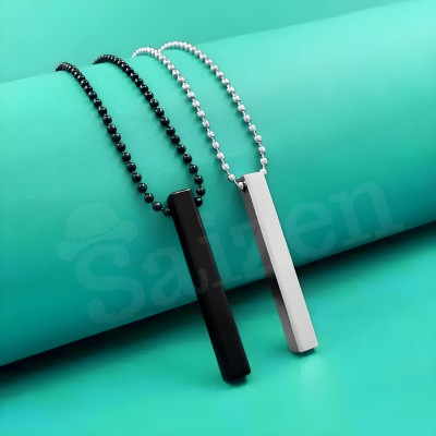 Saizen Stylish Silver- Black 3D Vertical Bar pendant Locket Set Rhodium, Silver Stainless Steel Pendant Set
