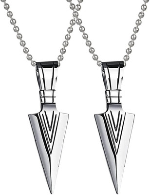 kripalu Pack Of 2 Silver 
Head Cross Crucifix Spearpoint Locket Pendant Necklace Stainless Steel Pendant Set