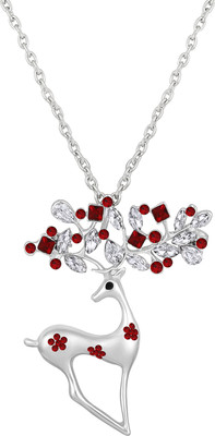 mahi Cute Deer-Shaped Pendant with Long Chian Rhodium Crystal Alloy Pendant