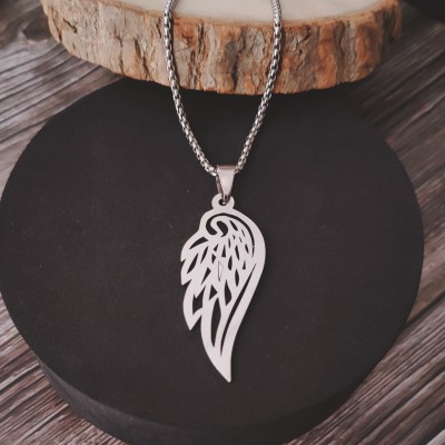 M Men Style Sterling Silver Angel Wing Locket Box Chain Silver Stainless Steel Pendant Sterling Silver Stainless Steel Pendant