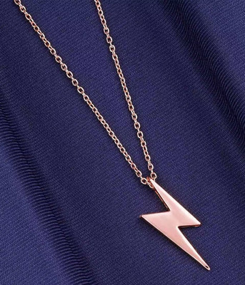 Uniqon Rosegold Harry Potter Lightning Bolt Flash Zig Zag Locket Pendant Clavicle Chain Stainless Steel Pendant Set