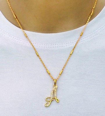 CLONEO A name Pendant alphabet letter pendant with Gold Chain for Girls & Women Gold-plated Alloy