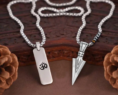 Diivine Hindu Pendant for Women and Men, Hindu Lord Ram Locket, Om Pendant and Arrow (Combo) Silver Stainless Steel Pendant