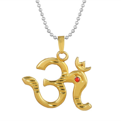 RN Gold Plated Brass CZ, Lord Mahadeva Symbol Big Om Design Bholenath Shiva Locket Pendant for Men and Women Gold-plated Cubic Zirconia Brass Locket