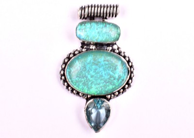 AAR Jewels Gemstone Pendant Necklace Silver Crystal Metal Pendant Set