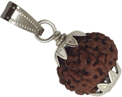 JangraBro 7 Mukhi Rudraksha Nepali Seven Face Rudraksha Metal Capped Wood Pendant Silver Wood Pendant Set