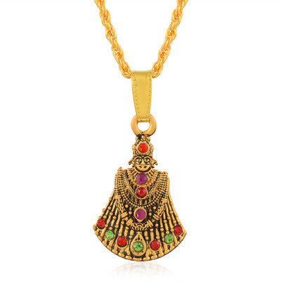 morir Brass Antique Gold Finish Khatu Shyam Ji Image Cubic Zirconia Pendant Gold-plated Cubic Zirconia Brass Pendant