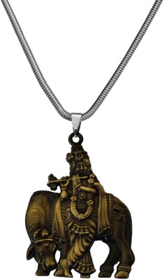 Shiv Jagdamba Lord Krishna Pendant Necklace Cow Idol Pendant Necklace Snake Chain Rhodium Zinc, Metal Pendant