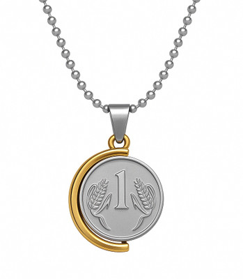 khushienterprice Two-Tone Rotation Coin Pendant Necklace with Ball Chain, Silver and Gold Finish, Silver Stainless Steel Pendant Set
