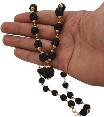 Fine Creation Mala for men with Shiv Damru locket Best Gift to Loved Ones Gold-plated Beads Brass, Alloy Pendant