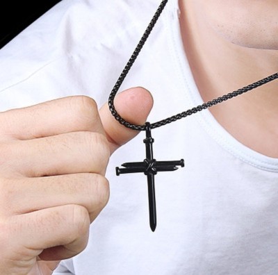 Uniqon Black Prayer Rope & Nail Blessing Christian Jesus Cross Pendant Locket Necklace Stainless Steel