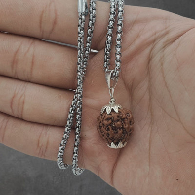 Madhur Creation 4 Mukhi Rudraksha Original Four Mukhi Rudraksha Silver Beads Brass, Wood Locket Set