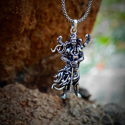 BHARDWAJ Lord Shiva Rudra Tandav Trishul Damaru Pendant for Men and Women Silver Brass Locket