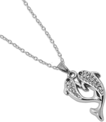 Pundriksh Silver Anti-Tarnish Double Fish Design Cubic Zirconia Pendant Locket Silver Cubic Zirconia Stainless Steel Pendant