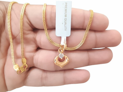 SAPNAPALACE MICRO GOLD PLATED DIMOND PENDANT WITH GOLD CHAIN Gold-plated Brass Pendant