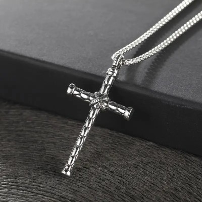 JS Enterprises Christian Jesus Cross Pendant for Men/Boy Stylish Biker Cross Locket Silver Stainless Steel Pendant