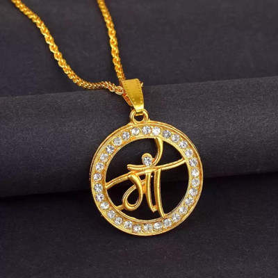Faizam Collection Maa Alphabet Gold Plated Pendant with chain for Boys & Girls, Pendants Brass Pendant Set