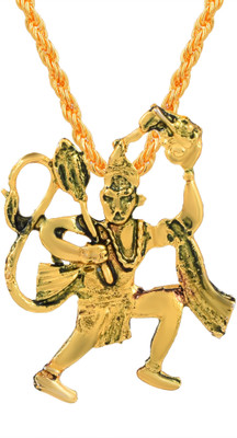 morir Gold Plated Brass God Hanuman Bajrang Bali Pendant Chain Necklace Temple Jewelry for Men/Women Gold-plated Brass Pendant
