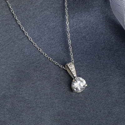 ZALKARI Silver Round Pendant For Women Rhodium Cubic Zirconia Sterling Silver Pendant