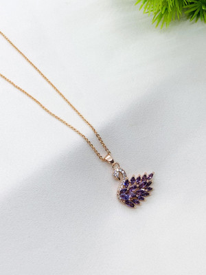 Wynona Rose Gold Plated Purple crystal Stone Studed Swan Necklace For Girls and women Rhodium Cubic Zirconia Alloy Pendant Set