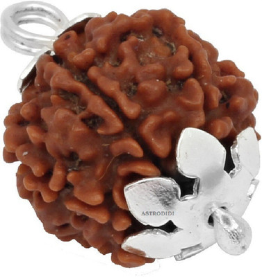 Astrodidi 4 Mukhi Rudraksha Nepali / Four Face Rudraksha Pendant With Lab Certificate Silver Wood Pendant