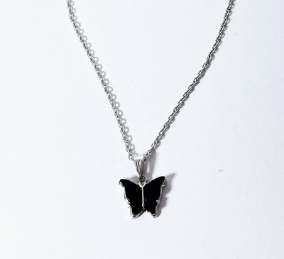 Whitechimes BUTTERFLY SHAPE PENDANT CHAIN AND NECKLACE FOR WOMEN AND GIRLS (BLACK) Alloy Pendant