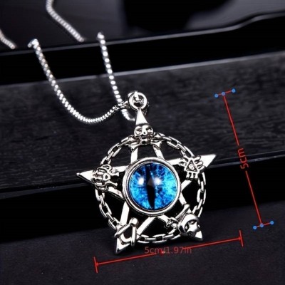 ruby collection Star Design illuminati Devil Eye Blue Color Gothic Stylish Evil Eye Pendant Silver Cubic Zirconia Stainless Steel Pendant Set