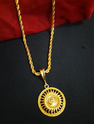 JIYANSHI ENTERPRISE Om Round Golden & Rasha Chain Gold-plated Diamond Alloy Pendant Set