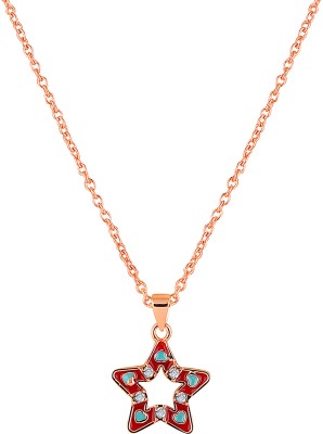 mahi Red Meenakari Work and Crystals Star Necklace Pendant Crystal Alloy Pendant