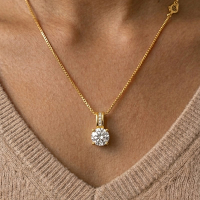 Shino Sparkles Plated American Diamond Solitaire Pendant Chain Necklace for Women & Girls Gold-plated Stainless Steel Pendant Set