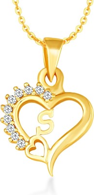 sk jewels Heart In Heart Letter S Letter Gold Plated Alloy for Girls Brass Chain Pendant Gold-plated Cubic Zirconia Brass Pendant