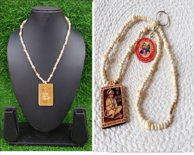 Green Spiritual Shri Bageshwar Dham Tulsi Kanthi Mala with Tulsi Hanuman ji Locket Combo Wood Pendant