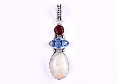 AAR Jewels Gemstone Pendant Necklace Silver Moonstone Metal Locket Set