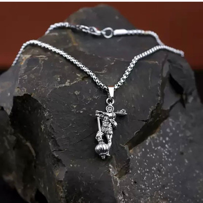 NaazJewels Standing Hanuman Ji Silver Stainless Steel Pendant Set