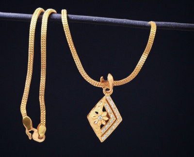 DIVS FASHION JEWEL SHAPE DESIGNER PENDANT WITH CHAIN Gold-plated Brass Pendant Set
