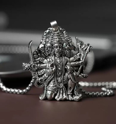 Diivine Hindu Men's Silver Chain with Panchmukhi Hanuman Pendant ,Alloy Locket Sterling Silver Stainless Steel Pendant Set