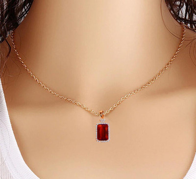 Stylewell AD Nug Studed I Love You Rose-Gold Ractangle Red Emerald Diamond Pendant Locket Stainless Steel Locket Set