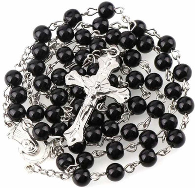 zebisco beaded rosary jesus christ with crystal jesus pendant Silver Stainless Steel Locket