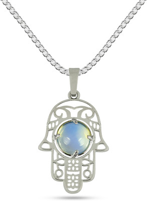 REIKI CRYSTAL PRODUCTS Opalite Crystal Stone Hamsa Hand Pendant/Locket With Chain For Unisex Crystal Crystal Pendant