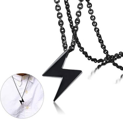 m a enterprises Bold Elegance: MS Enterprises Black Polish Stainless Steel Men's Chain with Stainless Steel Pendant