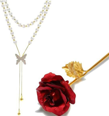 JRISSY Korean Butterfly Necklace for Girls & Women Silver Plated Alloy Necklace Beads Gold-plated Plated Alloy Chain