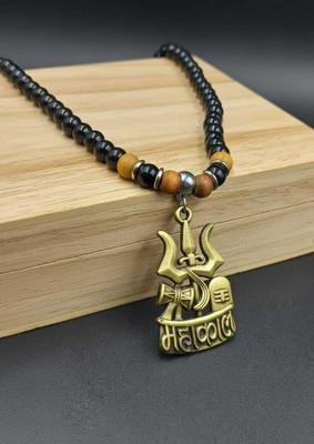 RKGCraft Pendant for Men and Women Moti Mala Dori pendant Mahakal Trishul pendant Gold-plated Alloy, Stainless Steel, Cotton Dori Locket Set