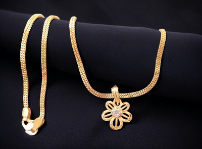 DIVS FASHION Flower diamonds pendant with micro gold plated chain Gold-plated Brass Pendant Set