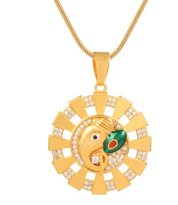 DULCI 18K Gold Plated Ganesh Face with Chakra Pendant CZ Cubic Zirconia God Necklace Gold-plated Cubic Zirconia Brass Pendant