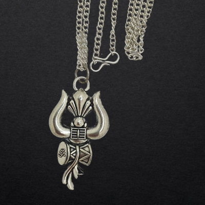 Guruji Gems & Jewellery Most Demanded Shiv Symbol Dotted Locket Pendant With Chain Silver Brass, Alloy Pendant Set