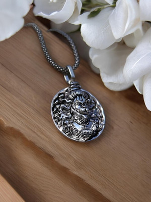 RJ IMITATION Men's Silver Plated Chain with Hanuman Pendant Silver Stainless Steel Pendant Set