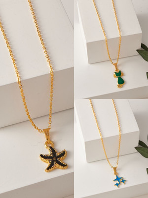 BRANDSOON Korean jewellery Gold Plated Pendant & chain for Girls/Women(3 Combo) Gold-plated Brass Pendant Set
